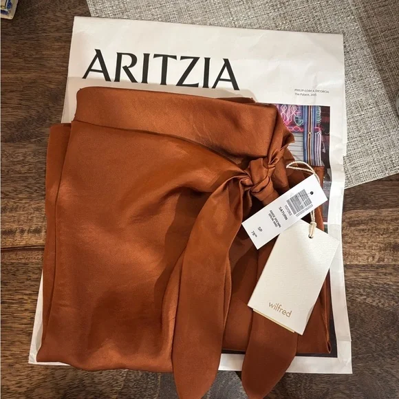 NWT Aritzia Wilfred Saturn Satin Mini Skirt in Anise Brown - Picture 5 of 7